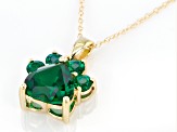 Green Lab Created Emerald 10k Yellow Gold Paw Pendant With Chain. 1.61ctw