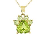 Green Peridot 10k Yellow Gold Paw Pendant With Chain. 1.94ctw