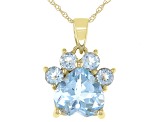 Blue Topaz 10k Yellow Gold Paw Pendant With Chain. 2.38ctw