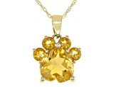 Yellow Citrine 10k Yellow Gold Paw Pendant With Chain. 1.59ctw
