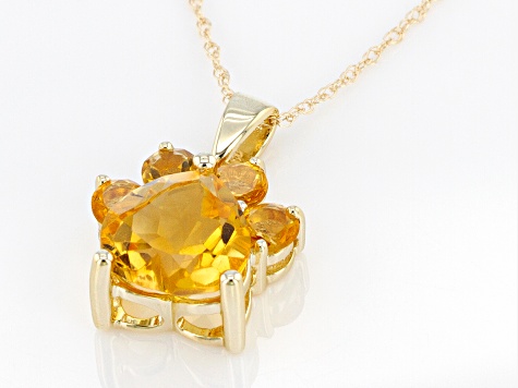 Yellow Citrine 10k Yellow Gold Paw Pendant With Chain. 1.59ctw