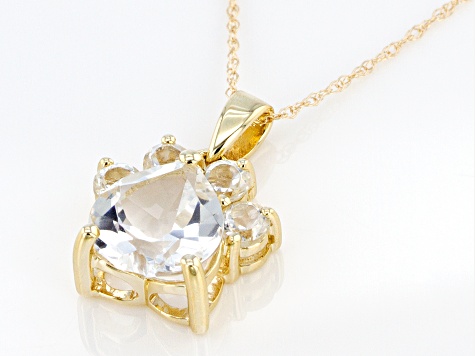 White Topaz 10k Yellow Gold Paw Pendant With Chain. 2.38ctw