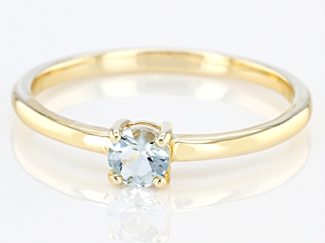 Blue Aquamarine 10k Yellow Gold Solitaire Ring. 0.19ctw