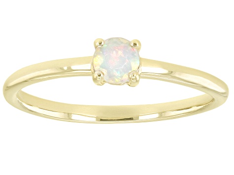Multi-Color Ethiopian Opal 10k Yellow Gold Solitaire Ring. 0.14ct