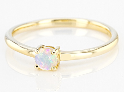 Multi-Color Ethiopian Opal 10k Yellow Gold Solitaire Ring. 0.14ct