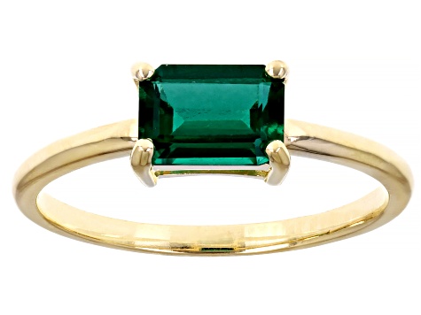 Green Lab Created Emerald 10k Yellow Gold Solitaire Ring .80ct
