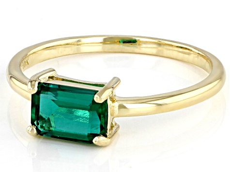 Green Lab Created Emerald 10k Yellow Gold Solitaire Ring .80ct