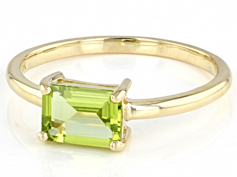 Green Peridot 10k Yellow Gold Solitaire Ring .87ctw