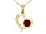 Round Garnet With Round White Diamond 10k Yellow Gold Heart Pendant With Chain 0.56ctw