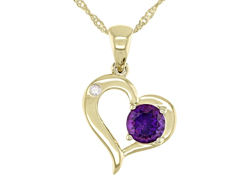 Purple Amethyst 10k Yellow Gold Heart Pendant With Chain .39ctw