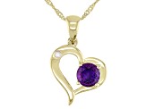 Purple Amethyst 10k Yellow Gold Heart Pendant With Chain .39ctw