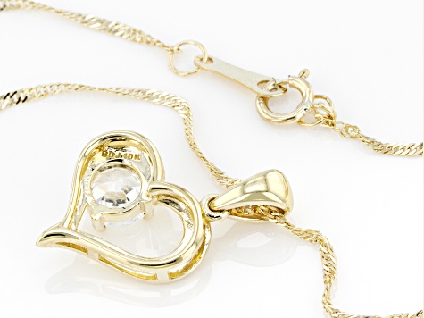 White Zircon 10k Yellow Gold Heart Pendant With Chain .63ctw