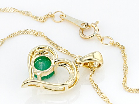 Green Emerald 10k Yellow Gold Heart Pendant With Chain .44ctw