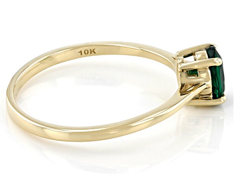 Green Lab Created Emerald 10k Yellow Gold Ring 0.32ct