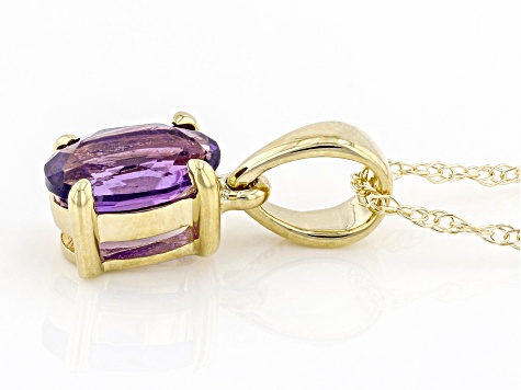 Purple Amethyst 10K Yellow Gold Pendant With Chain 0.34ct