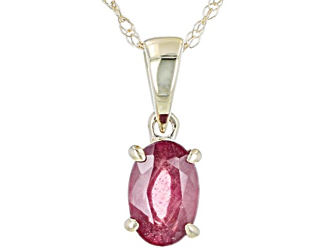Red Ruby 10K Yellow Gold Pendant With Chain