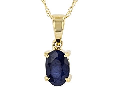 Blue Sapphire 10K Yellow Gold Pendant With Chain 0.48ct