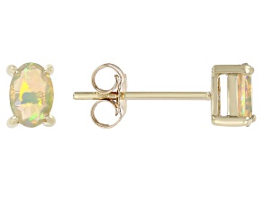 Multicolor Ethiopian Opal 10k Yellow Gold Stud Earrings 0.42ctw