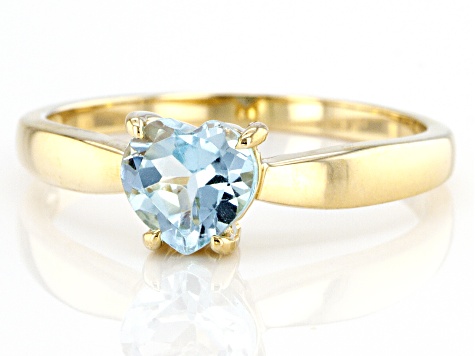 Sky Blue Topaz 10K Yellow Gold Solitaire Heart Ring 0.75ct