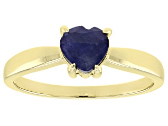 Blue Heart Shape Sapphire 10k Yellow Gold Ring 0.75ctw