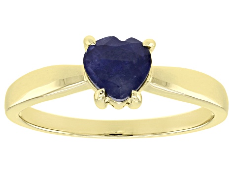 Blue Heart Shape Sapphire 10k Yellow Gold Ring 0.75ctw