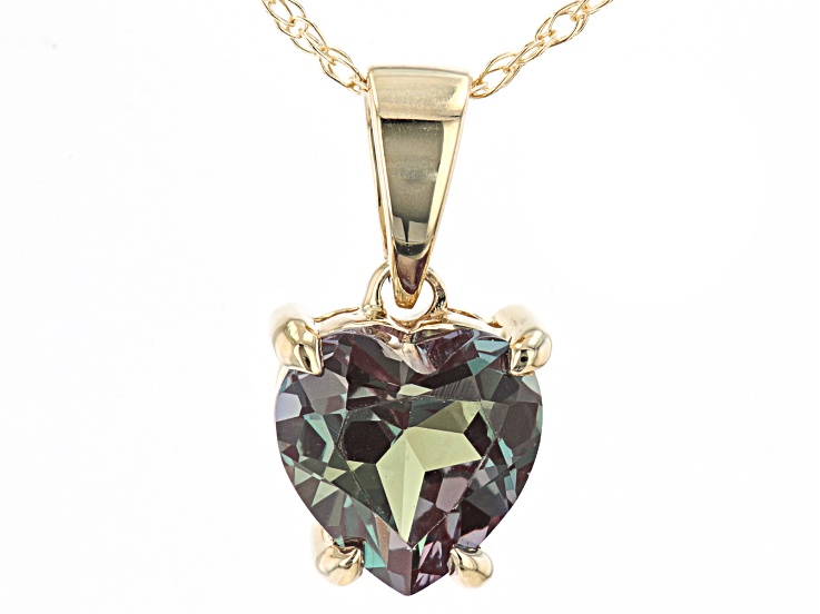 Blue Lab Created Alexandrite 10k Yellow Gold Pendant With Chain .88ct