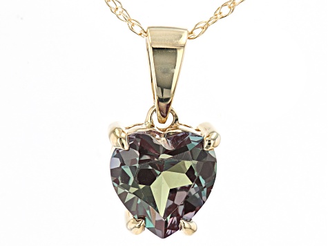 Blue Lab Created Alexandrite 10k Yellow Gold Pendant With Chain .88ct