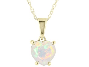 Multi Color Opal 10K Yellow Gold Pendant With Chain 0.30ct