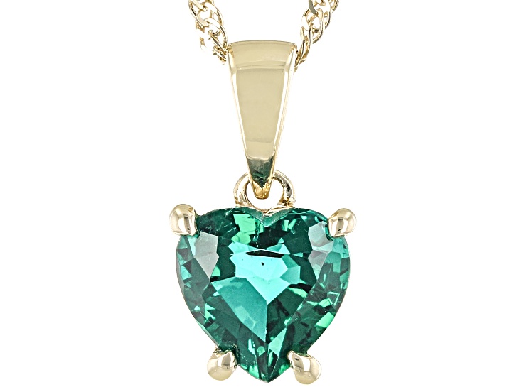 Green Lab Created Emerald 10k Yellow Gold Pendant With Chain .50ct