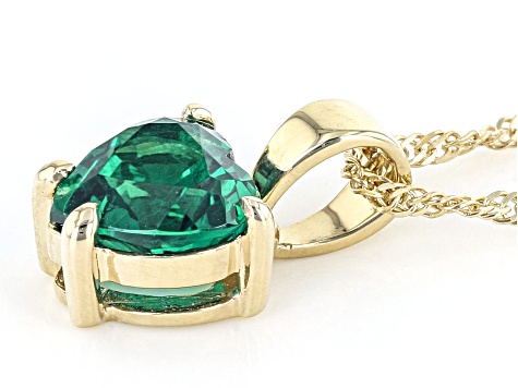 Green Lab Created Emerald 10k Yellow Gold Pendant With Chain .50ct