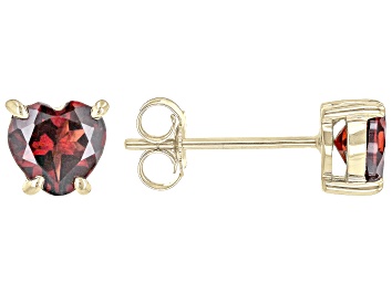 Picture of Red Garnet 10k Yellow Gold Heart Shaped Stud Earrings 1.50ctw