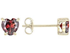 Red Garnet 10k Yellow Gold Heart Shaped Stud Earrings 1.50ctw