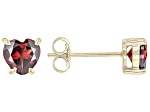 Red Garnet 10k Yellow Gold Heart Shaped Stud Earrings 1.50ctw