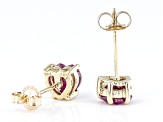 Red Ruby 10k Yellow Gold Heart Shaped Stud Earrings 1.50ctw