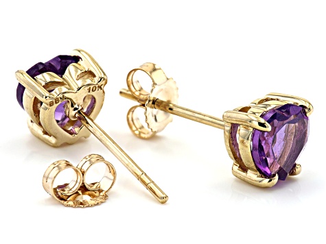 Purple African Amethyst 10k Yellow Gold Stud Earrings 1.25ctw