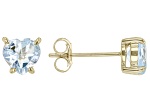 Blue Aquamarine 10k Yellow Gold Heart Shaped Stud Earrings 0.80ctw