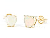 Multi Color Opal 10k Yellow Gold Heart Shaped Stud Earrings 0.60ctw