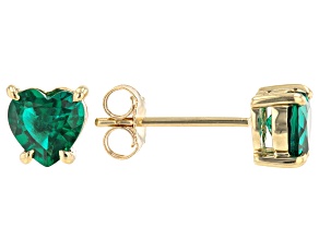 Green Lab Created Emerald 10k Yellow Gold Stud Earrings .57ctw