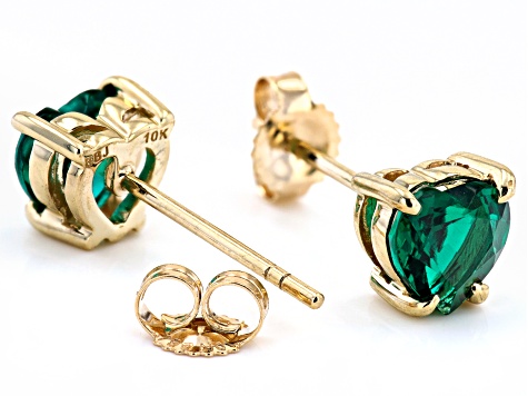 Green Lab Created Emerald 10k Yellow Gold Stud Earrings .57ctw