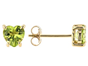 Green Peridot 10k Yellow Gold Stud Earrings 1.35ctw