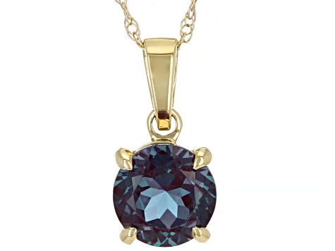 Blue Lab Created Alexandrite 10k Yellow Gold Pendant With Chain0.80ct