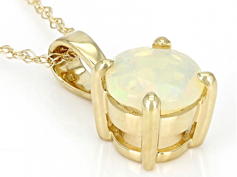 Multicolor Opal 10k Yellow Gold Pendant With Chain 6mm