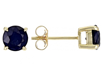 Picture of Blue Sapphire 10k Yellow Gold Stud Earrings 2.04ctw