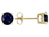 Blue Sapphire 10k Yellow Gold Stud Earrings 2.04ctw