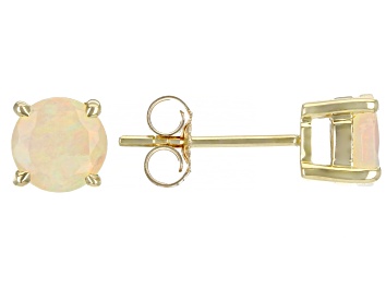 Picture of Multicolor Ethiopian Opal 10k Yellow Gold Stud Earrings 6mm
