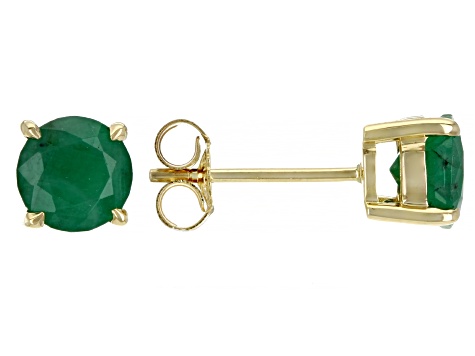 Green Emerald 10k Yellow Gold Stud Earrings 0.60ctw
