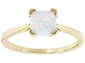 Picture of White Lab Created Opal 10k Yellow Gold Solitaire Ring 0.60ct