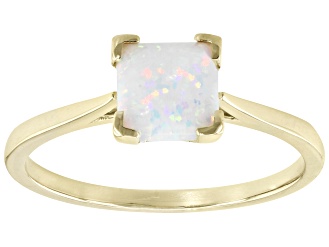 White Lab Created Opal 10k Yellow Gold Solitaire Ring 0.60ct