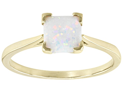 White Lab Created Opal 10k Yellow Gold Solitaire Ring 0.60ct