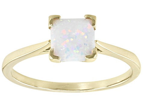 White Lab Created Opal 10k Yellow Gold Solitaire Ring 0.60ct - LLS563I ...